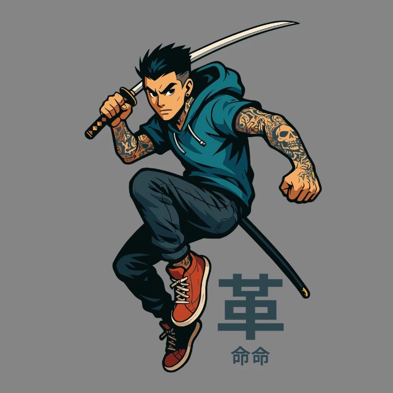 Cool samurai with katana