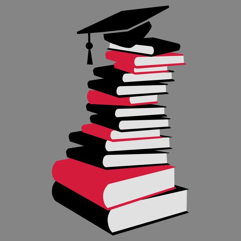 A stack of books with a mortarboard