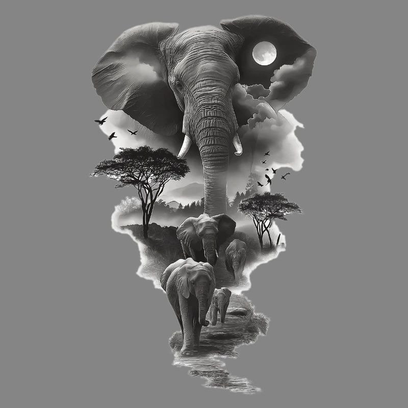 Silhouette d'éléphants lunaire