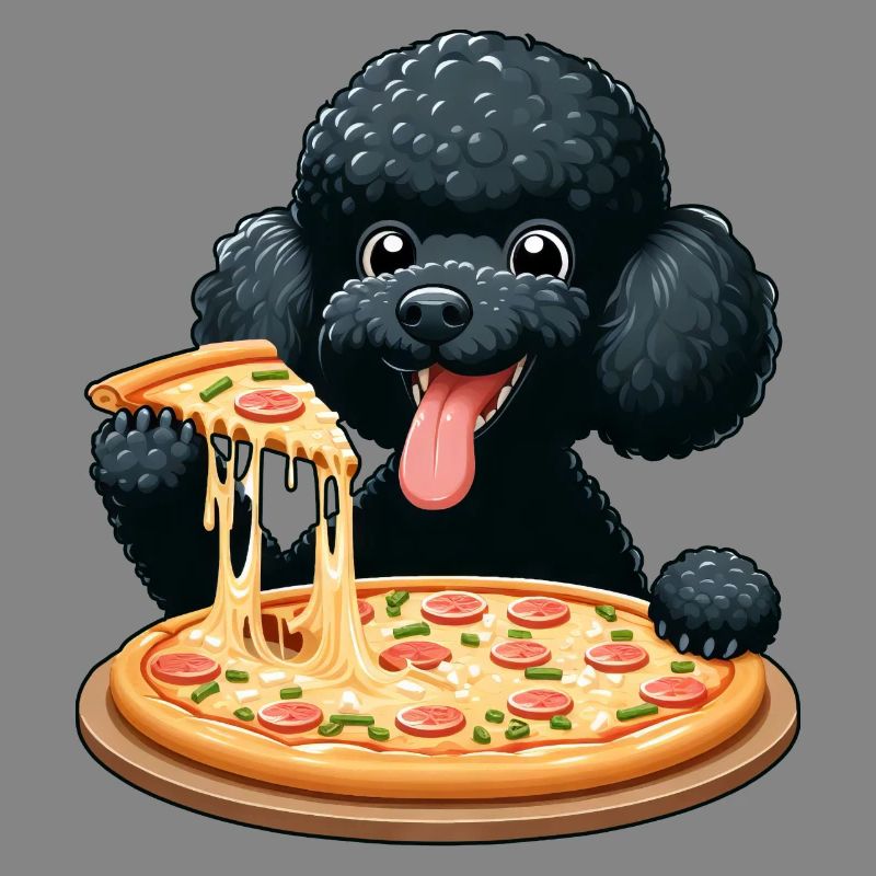 Comic Pudel mit Pizza