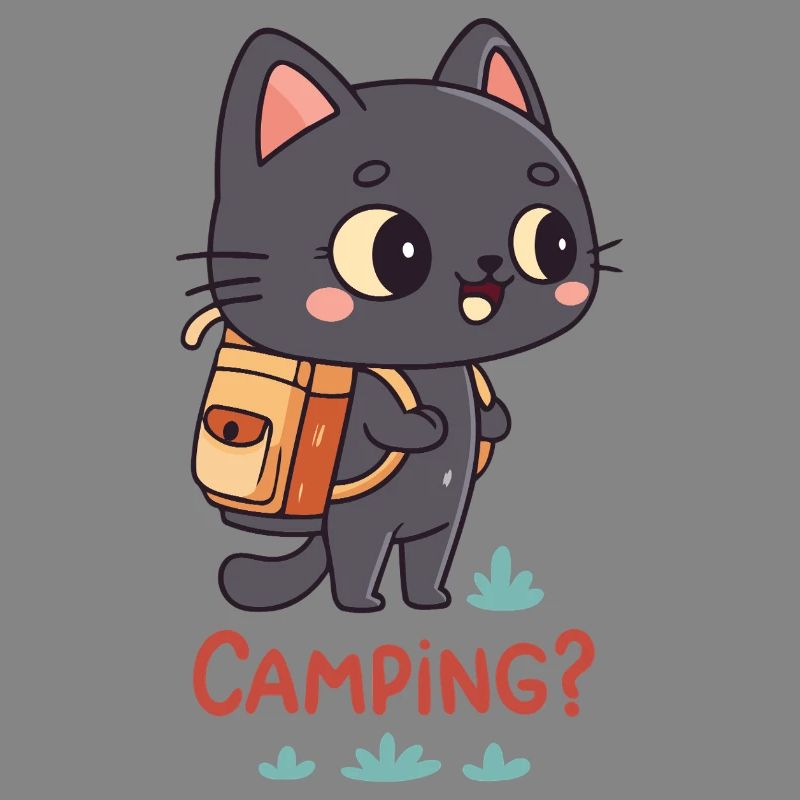 Kawaii Camping Cat and Backpack