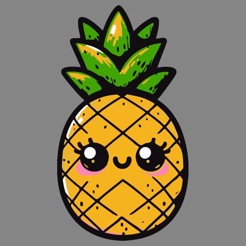 Ananas kawaii avec feuillage vert