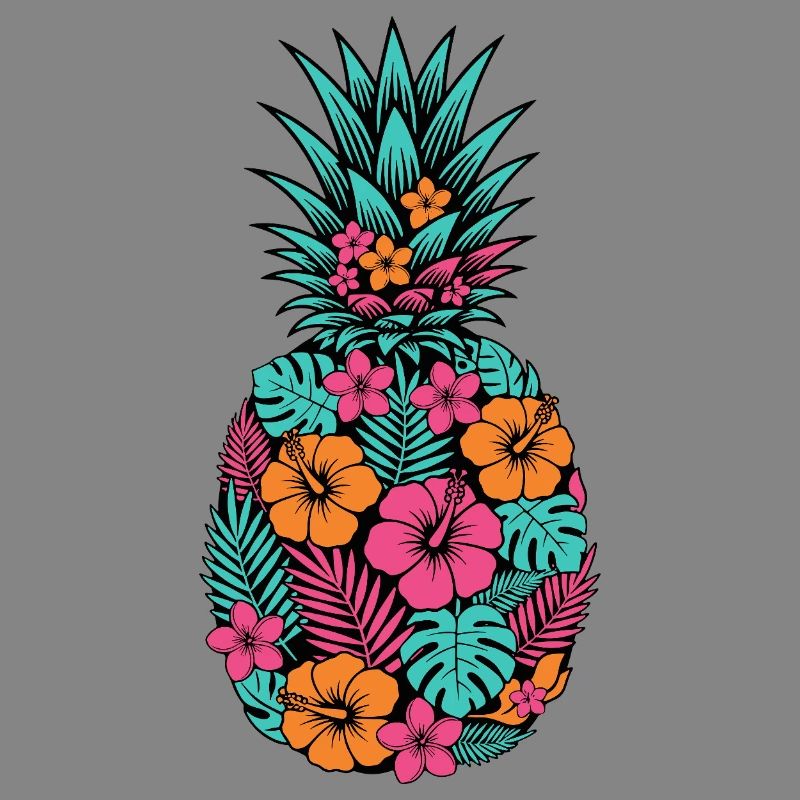 Neon Tropical Pineapple Flower Pattern