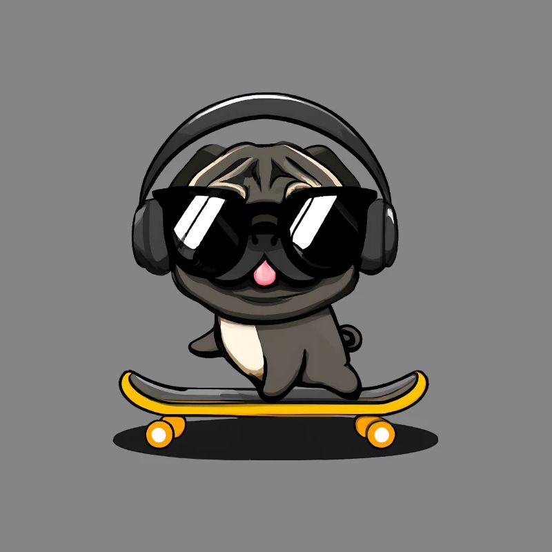 Design mit einem Mops-Hund, der auf einem