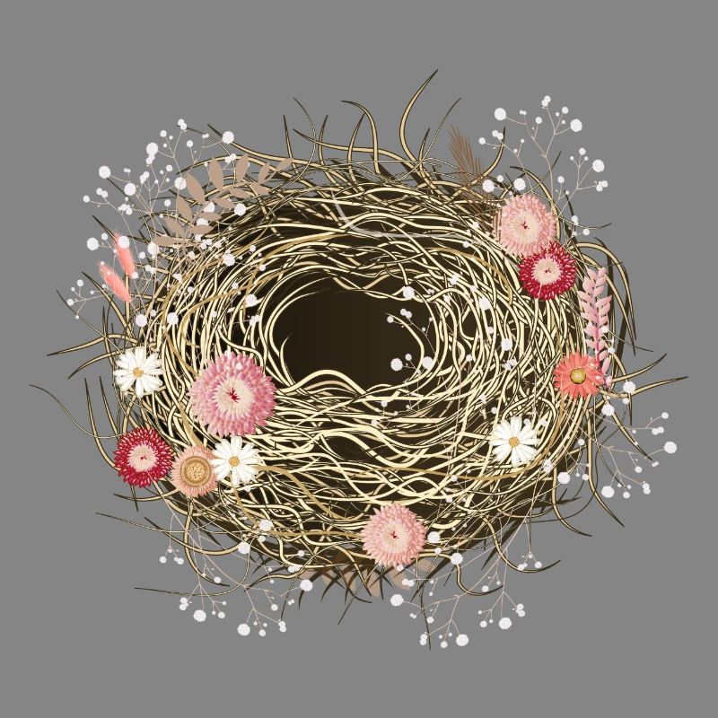 leeres Vogelnest oder Osternest mit Trockenblumen