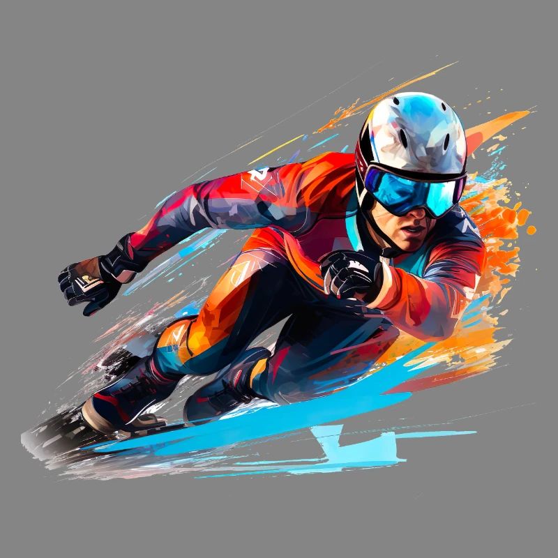 Fahrender Skirennfahrer mit Farbexplosion