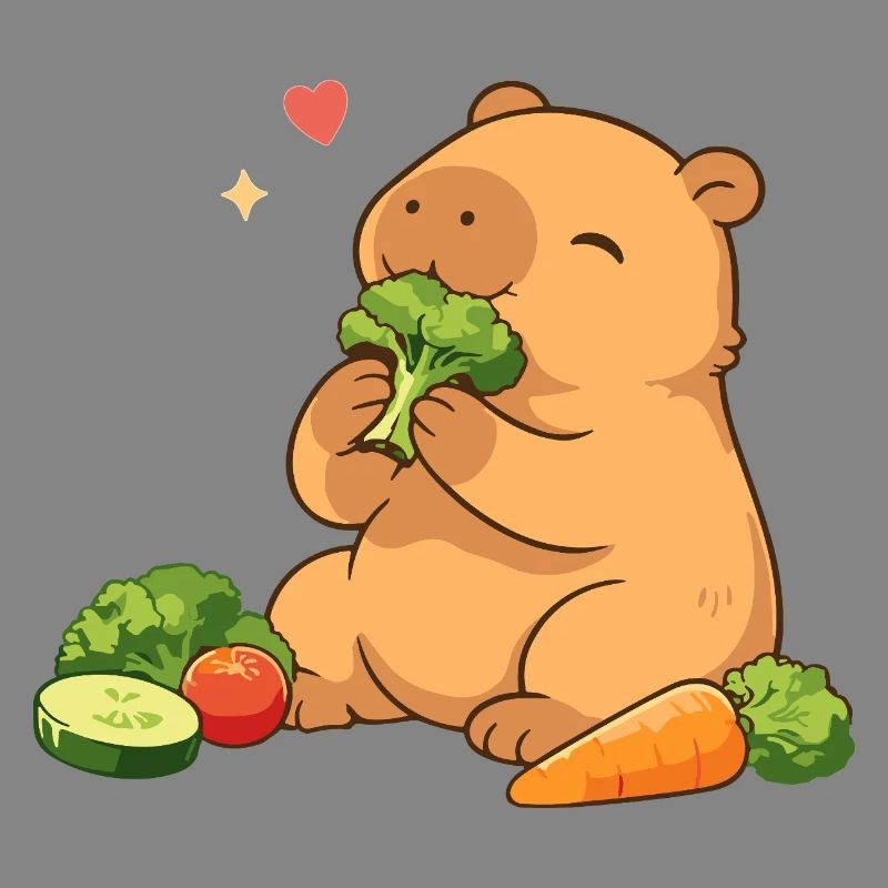 Capybara loves vegetables – relaxed & cute