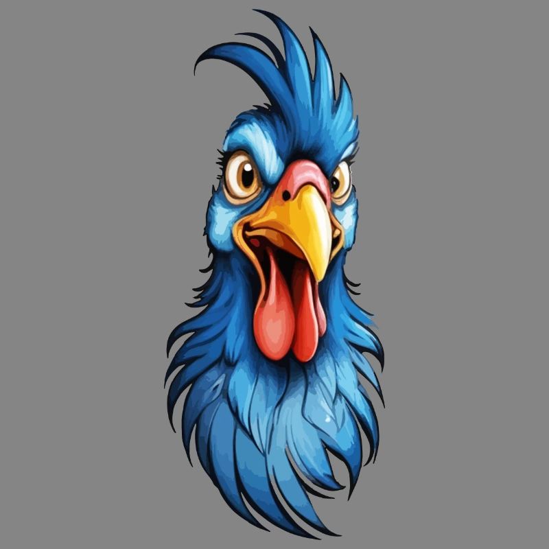 A blue-feathered rooster