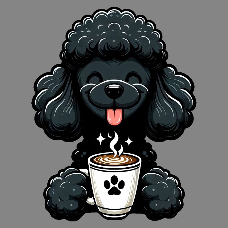 Poodle with coffee for early risers