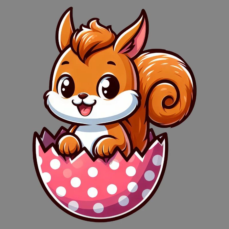 Süßes Eichhörnchen mit Osterei Comic Design
