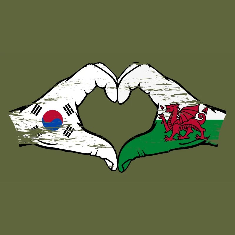 Corée du Sud Drapeau Pays de Galles mains forme de coeur utilisé