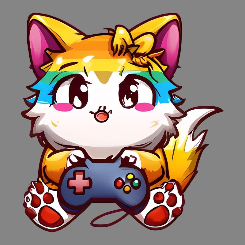 00240 flauschige Katze mit Kopfhörer & Controller