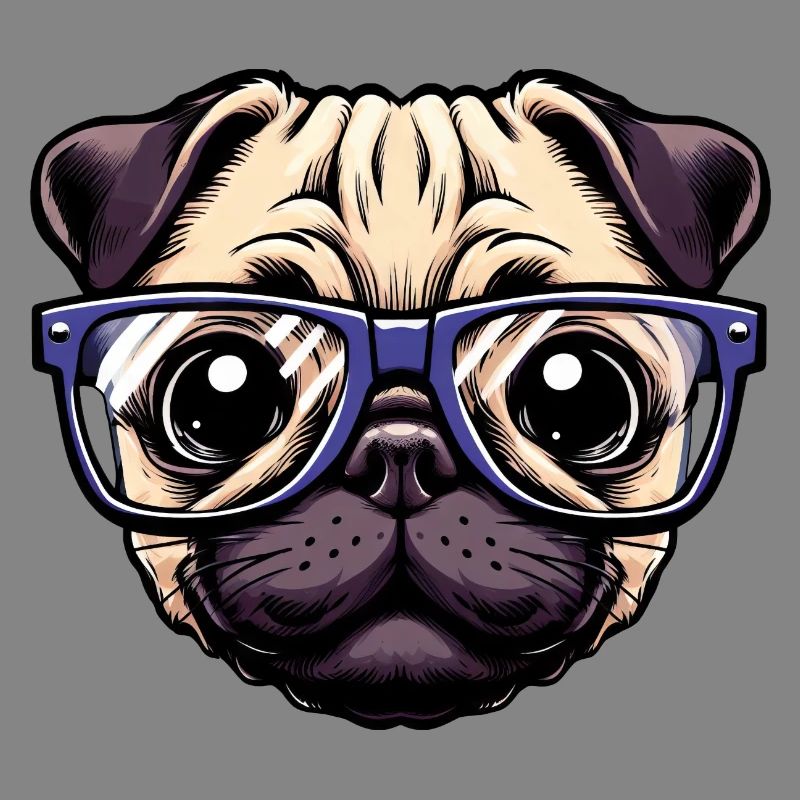 Nerdiger Mops mit Brille