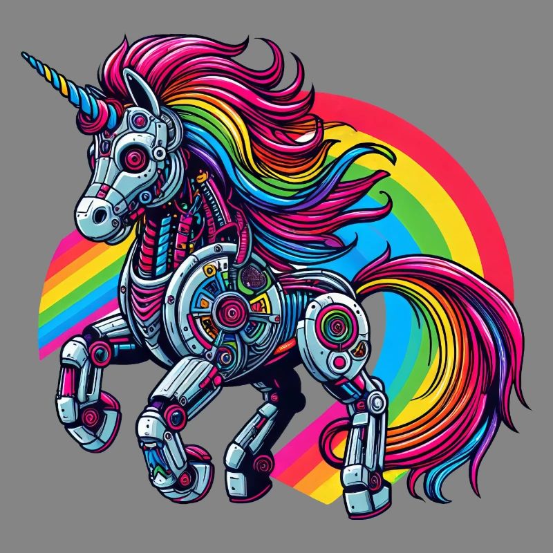 Cyborg Einhorn mit Regenbogen