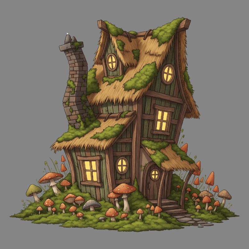 Fabuleuse maison forestière avec champignons