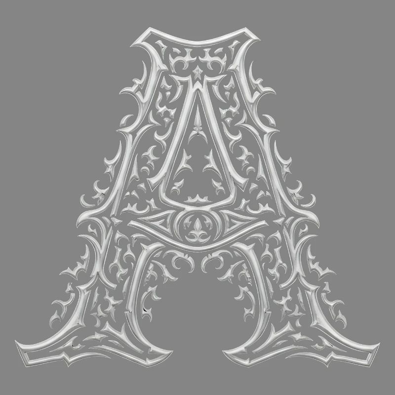 Buchstabe A mit silbernen Arabesken