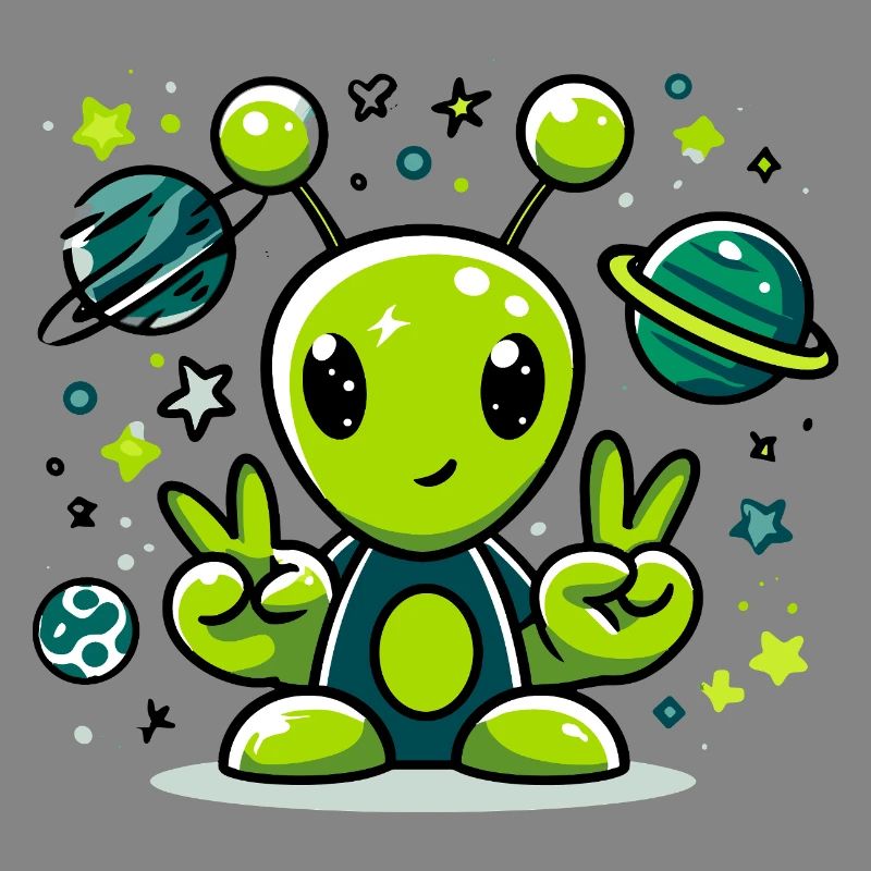 Green alien in space fun