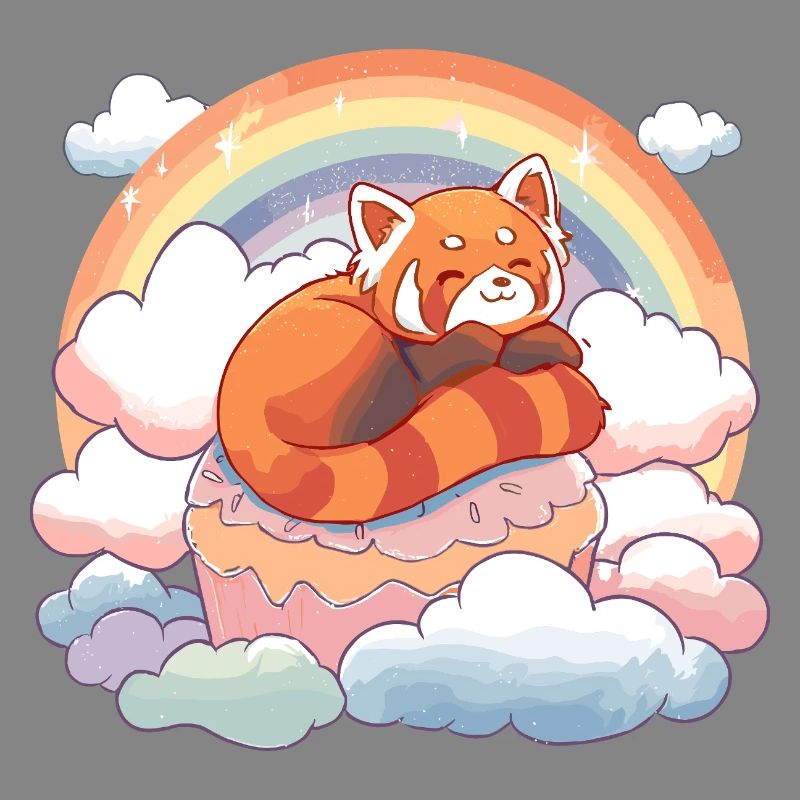 Red Panda in Rainbow Cloud Cake