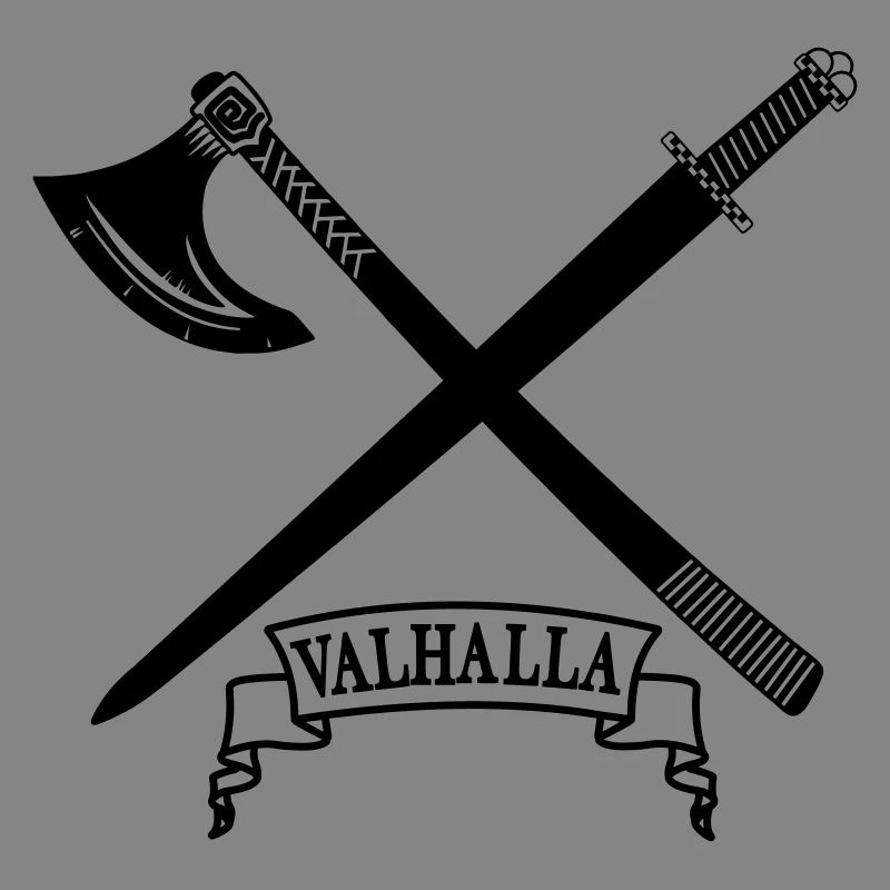 Valhalla with axe and sword