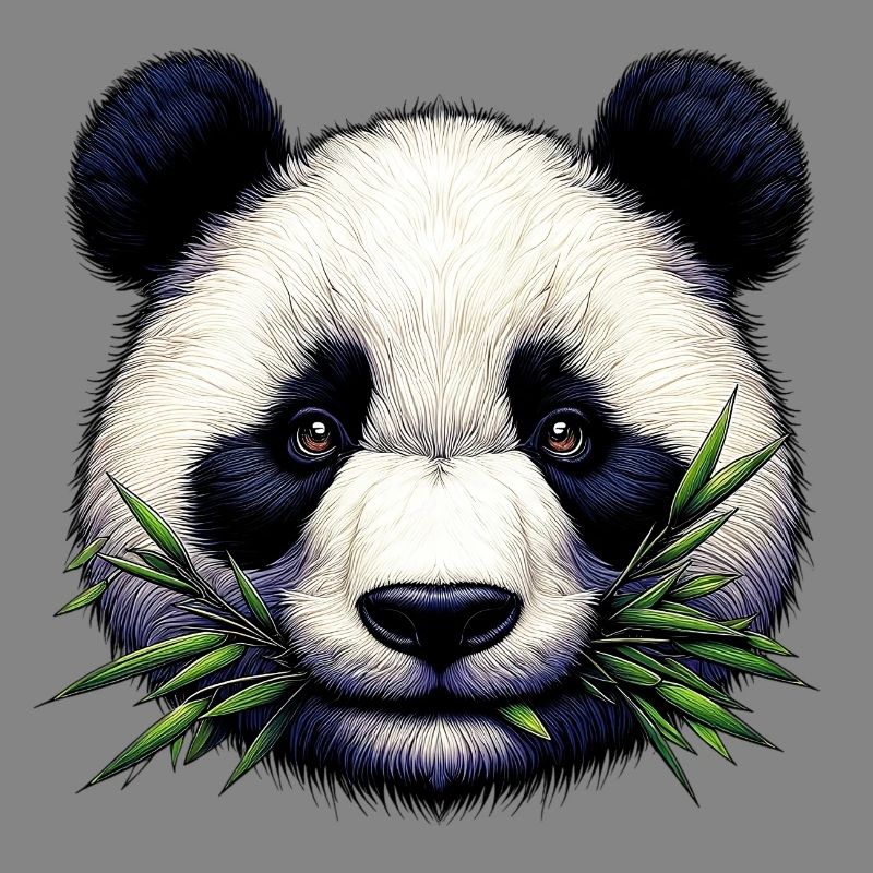 Panda Eats Bamboo and Leaves