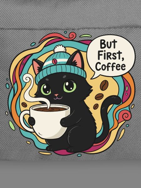 Kaffeezeit Katze mit Mütze
