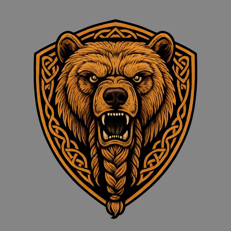 Brown bear in shield with braid