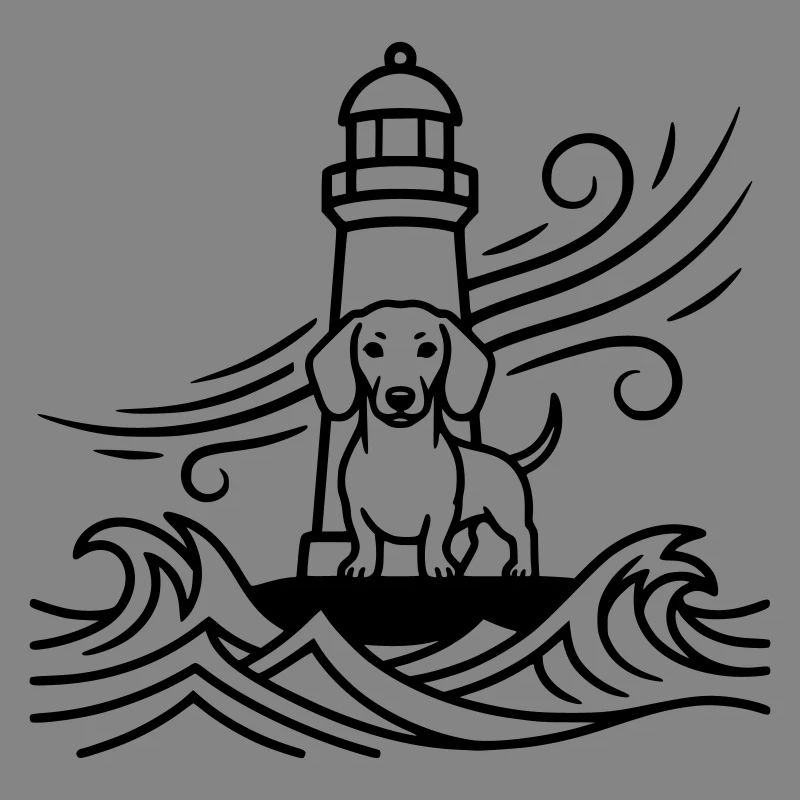 Dackel Sturm Leuchtturm Meer