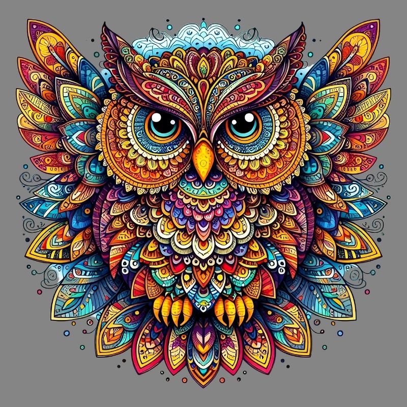 Eule mit Mandalas verziert