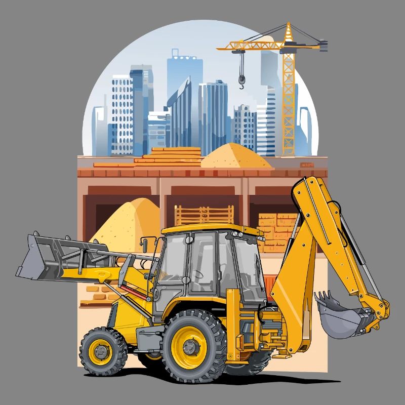 Backhoe Loader, Tractor Loader on Construction Site