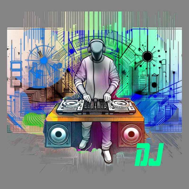 Dynamischer DJ mit bunten Techno-Designs