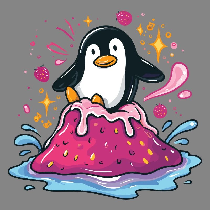 Penguin on pink jam wave