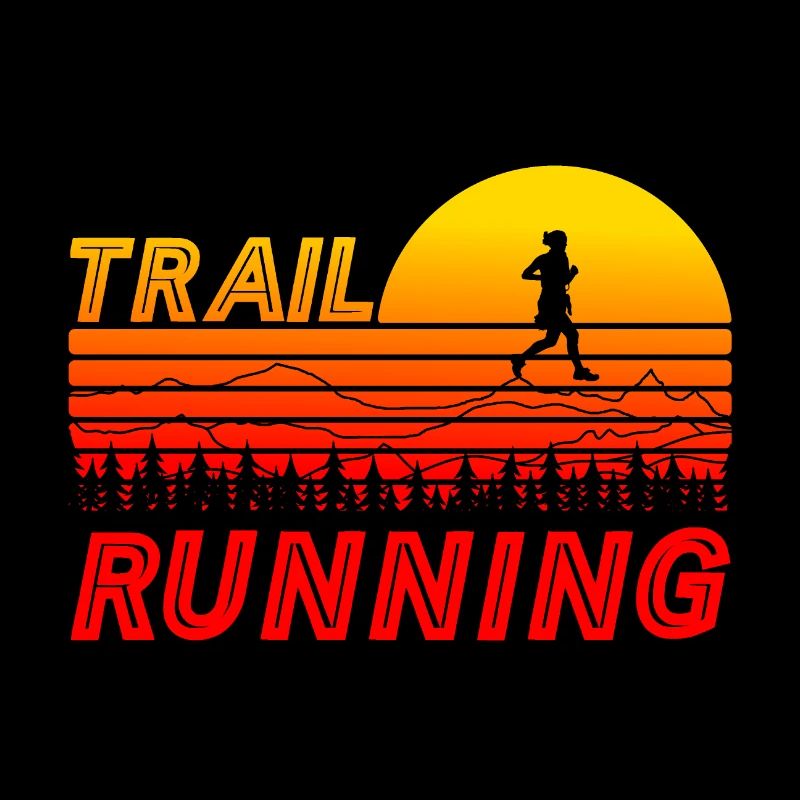 Trail running in orange sunset with mountains