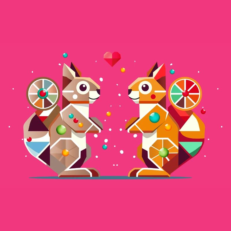 zwei Eichhörnchen mit Herz-farbenfroher Hingucker