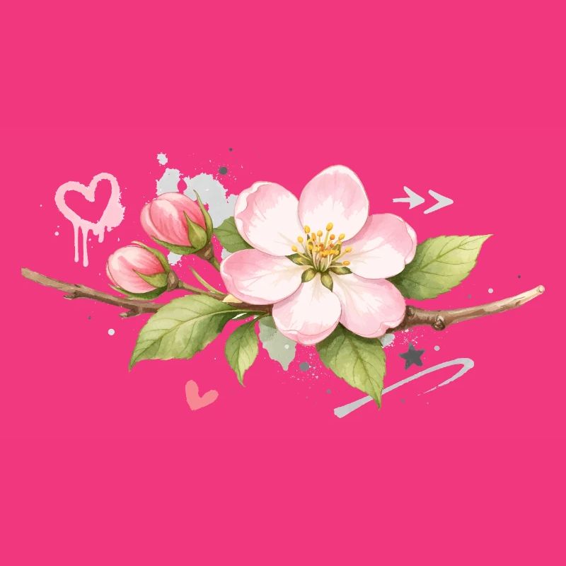 Branche de fleurs de pommier avec des accents de graffiti