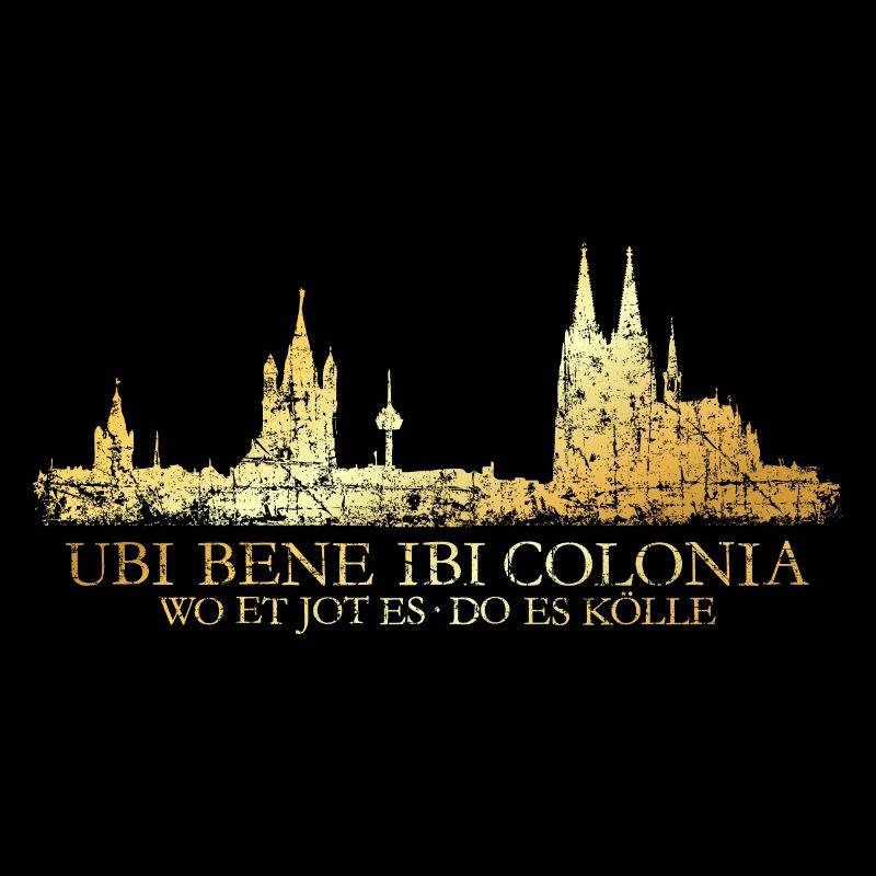 Kölner Skyline mit römischem Köln Spruch Ubi Bene