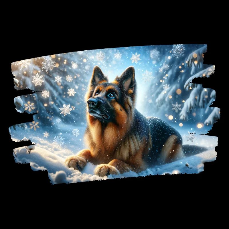 Deutscher Schäferhund in einer magischen Winterlandschaft