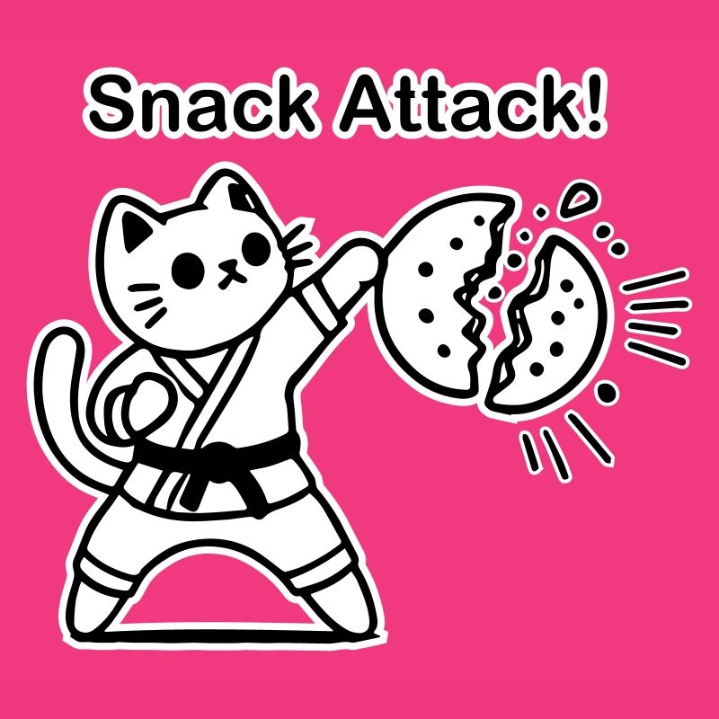 Karaté Chat frappant un biscuit - Snack Attack Design