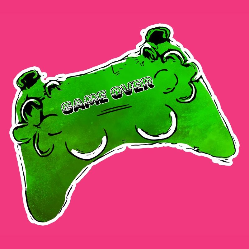 gruener Comic Controller mit Text GAME OVER