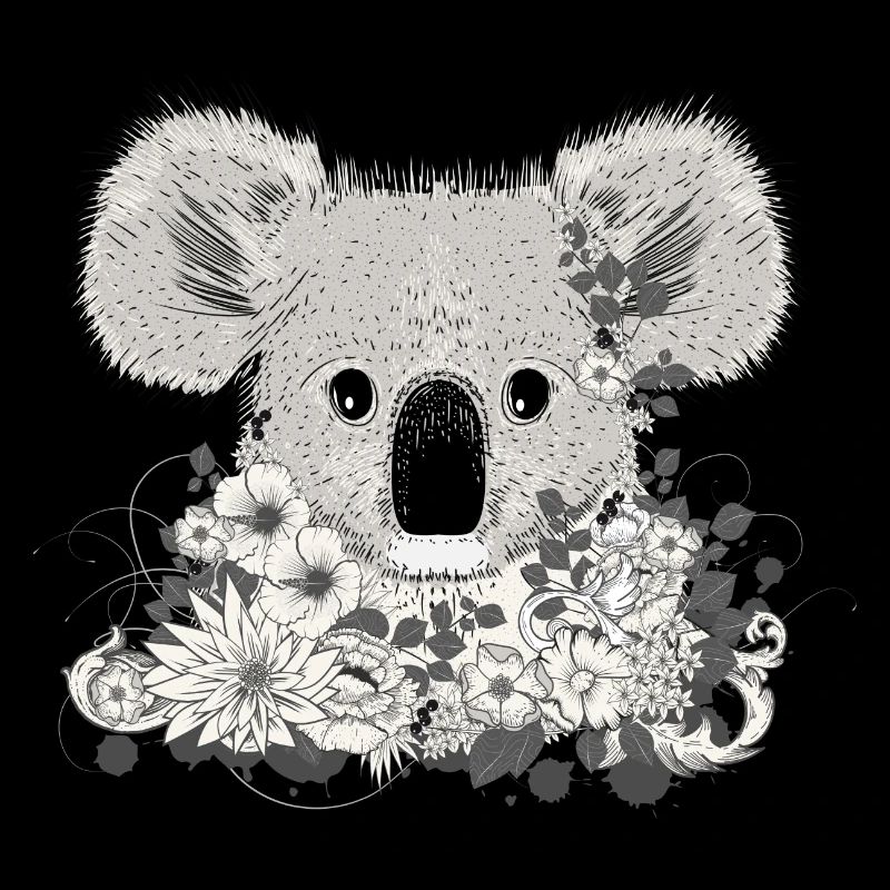 geschmückter Koala Bär mit Blumen und Eukalyptus