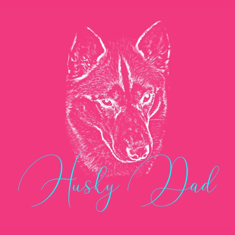 Husky Dad Silhouette Neon Script