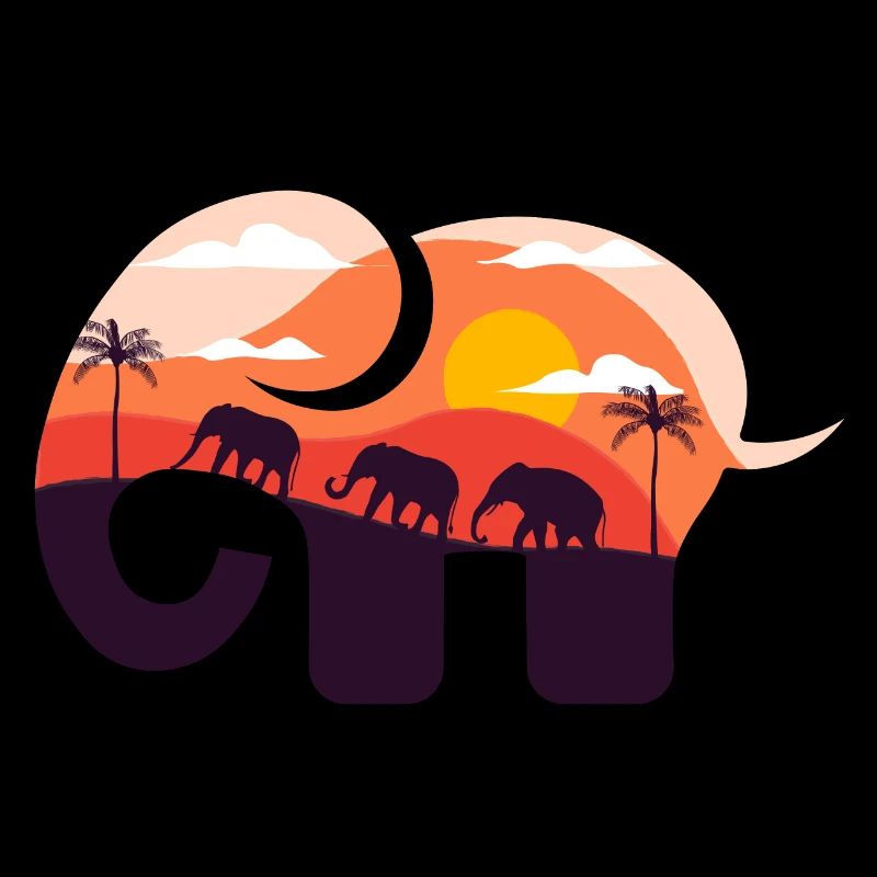 Coucher de soleil savane éléphant