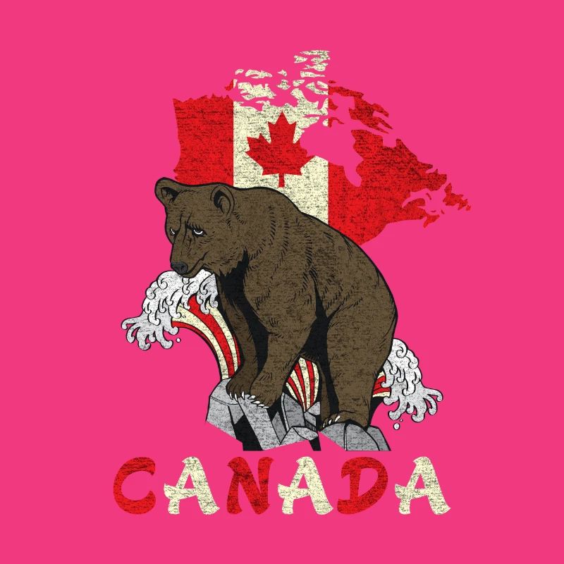 Canada bear design with map and flag