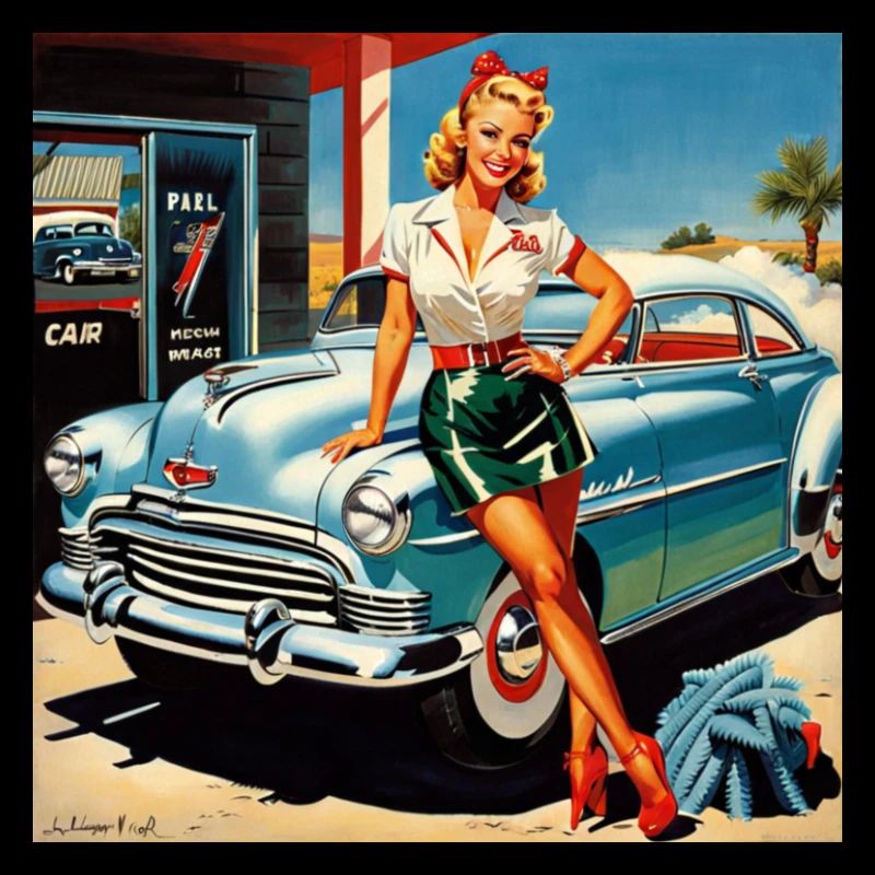 Retro Pinup am Oldtimer