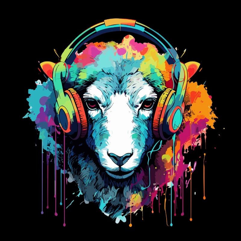 Schaf mit Kopfhörer Schafe Tiere