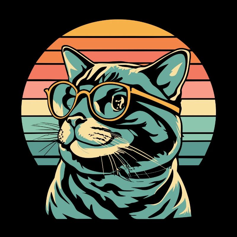 Retro Sunset Katze mit Brille