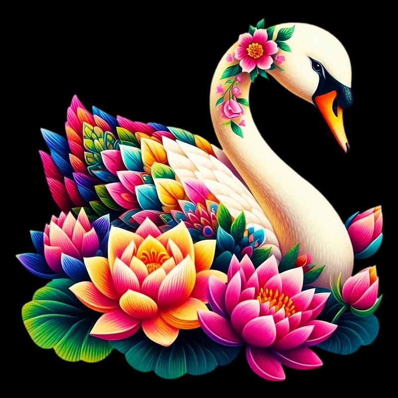 Cygne décoré de fleurs de lotus
