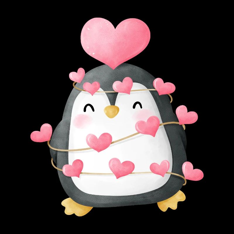 Pingouin affectueux avec décoration de cœur