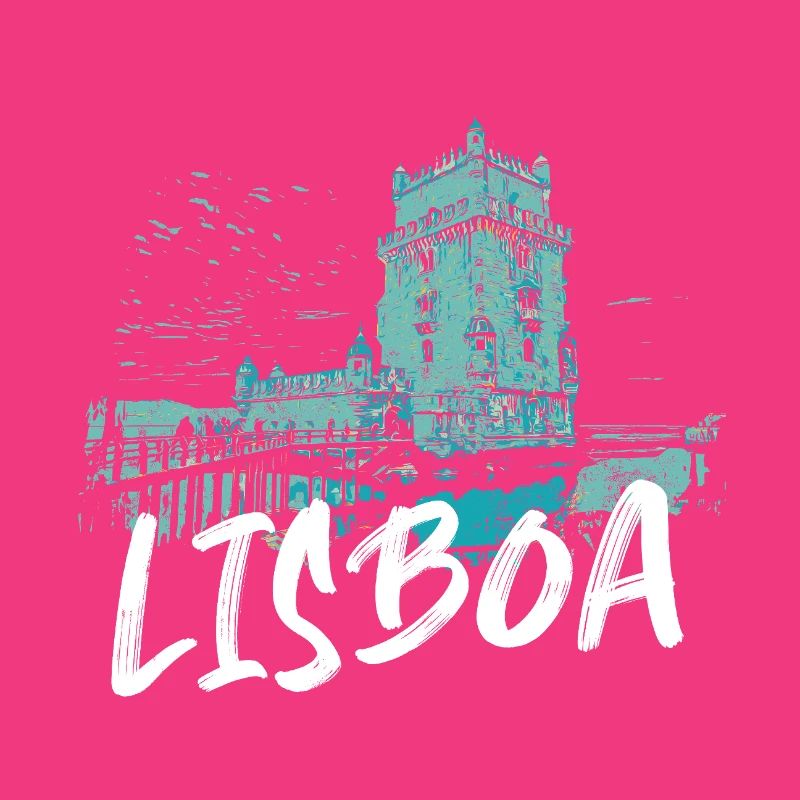 Belem Tower Lisbon and Tagus River blue illustration
