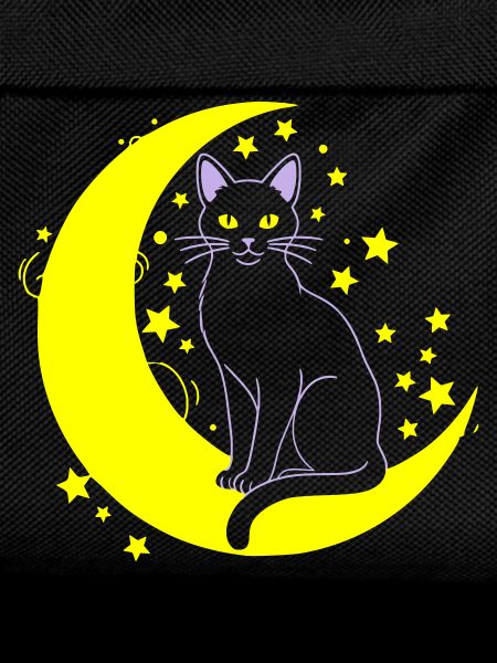 Cat Moon Stars Outline