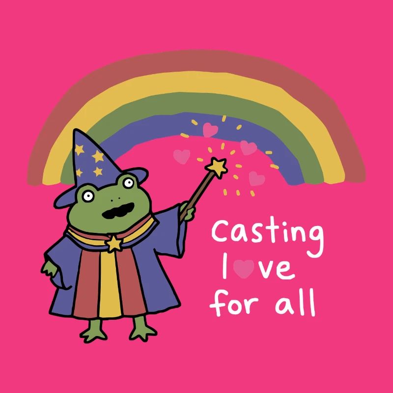 Frog Wizard Casting Love Under Rainbow